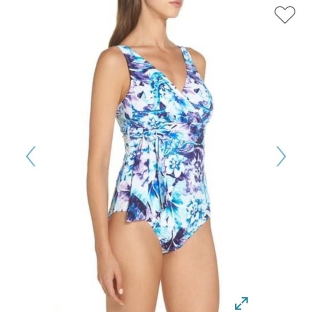 Tommy Bahama Island Sculpt V-neck Blue & Purple Floral One-Piece Swimsuit🩱Sz 10 - Picture 3 of 15